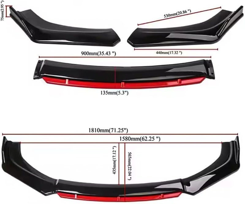 DREAMIZER Car Universal Front Bumper Lip 4pcs Body Kit Chin Spoiler Splitter Diffuser Protector Compatiable for Toyota Honda Nissan Hyundai and More (Red) - Image 3